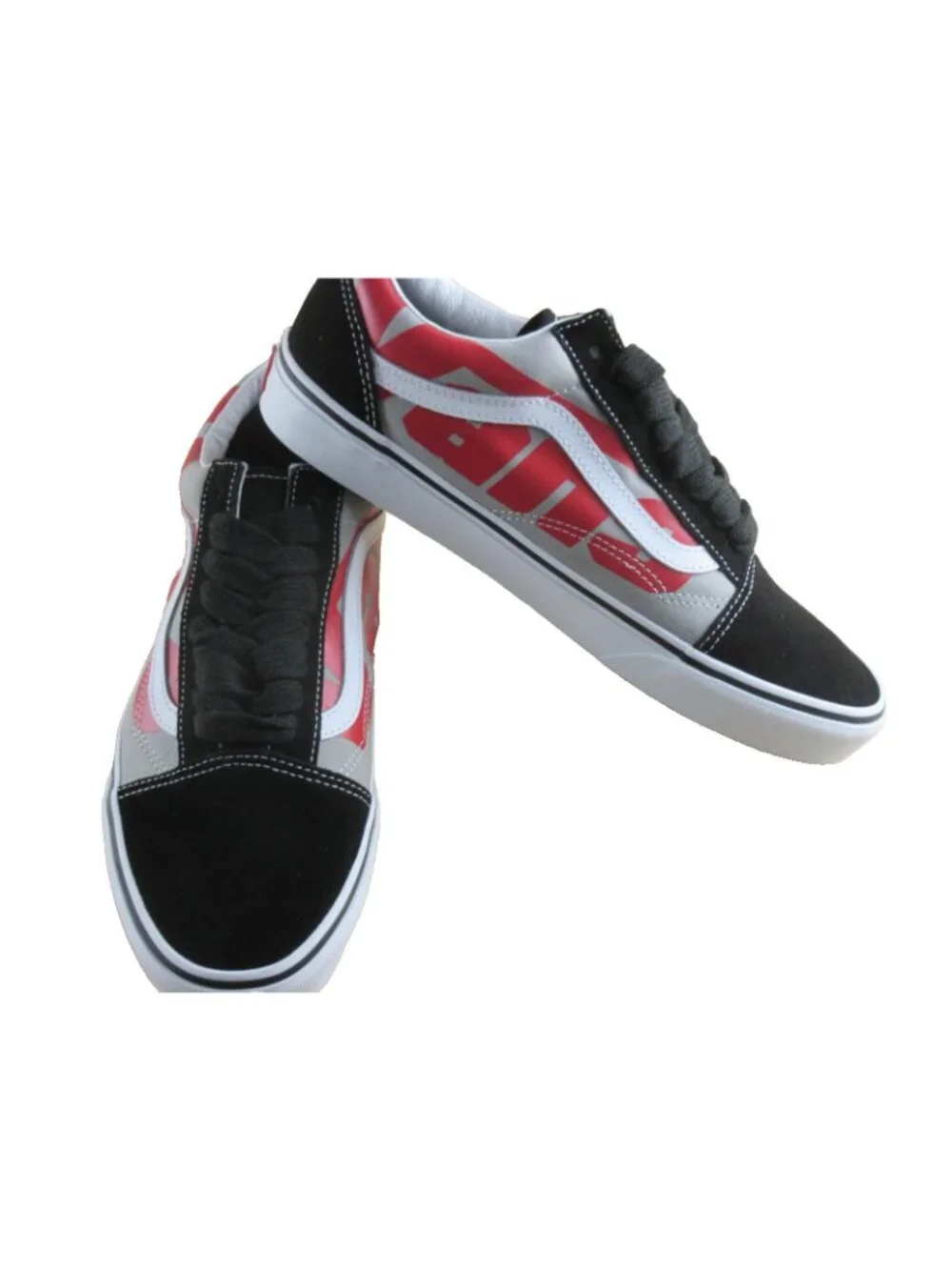 Vans Mens Old Skool Jumbo VANS Logo Black White Red Canvas Suede shoes Size 11.5
